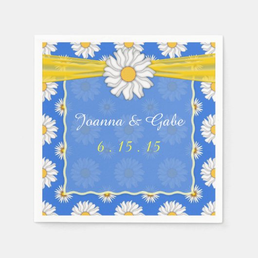 Serviette En Papier Bleu Jaune Blanc Fleur Mariage serviettes (Devant)