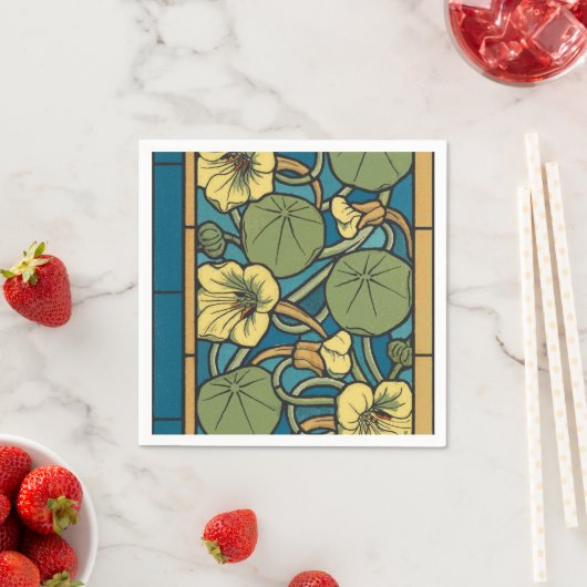 Serviette En Papier Bleu jaune Nasturtium Fleur Nouveau Motif (En situation)