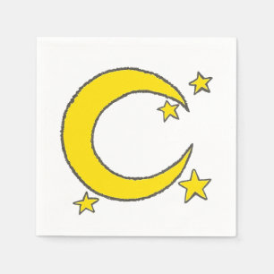 Serviette En Papier Bleu Jaune nuit Ciel Croissant Lune Étoiles Soir