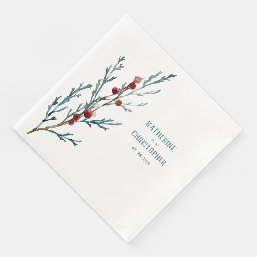 Serviette En Papier Bleu Juniper et Baies rouges Sprig (Coin)
