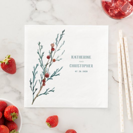 Serviette En Papier Bleu Juniper et Baies rouges Sprig (En situation)