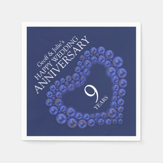 Serviette En Papier bleu Lapis Lazuli coeur perlé anniversaire (Devant)