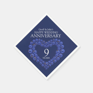 Serviette En Papier bleu Lapis Lazuli coeur perlé anniversaire