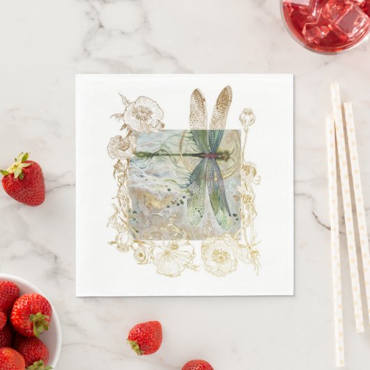 Serviette En Papier Bleu libellule Napkin (En situation)