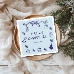 Serviette En Papier Bleu main dessinée Scribble Noël