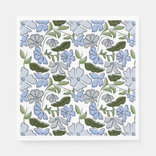 Serviette En Papier Bleu main tiré bloc floral Imprimer (Devant)