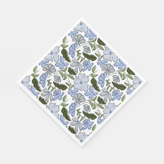 Serviette En Papier Bleu main tiré bloc floral Imprimer (Coin)