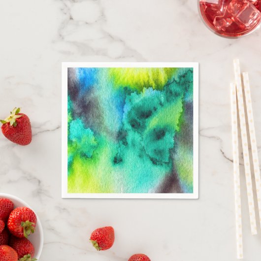 Serviette En Papier Bleu Marbre vert Tie teint aquarelle (En situation)
