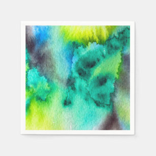 Serviette En Papier Bleu Marbre vert Tie teint aquarelle