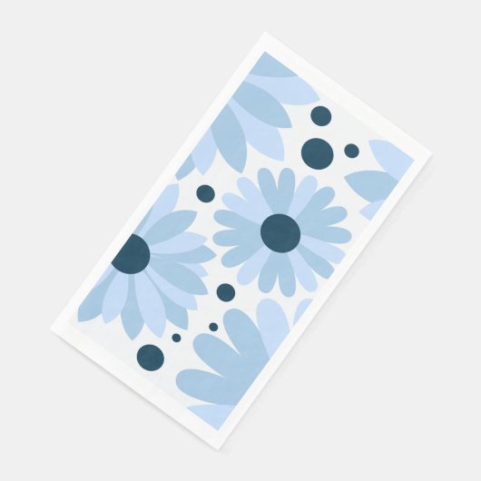 Serviette En Papier Bleu marguerite de style rétro et points bleu fonc (Coin)