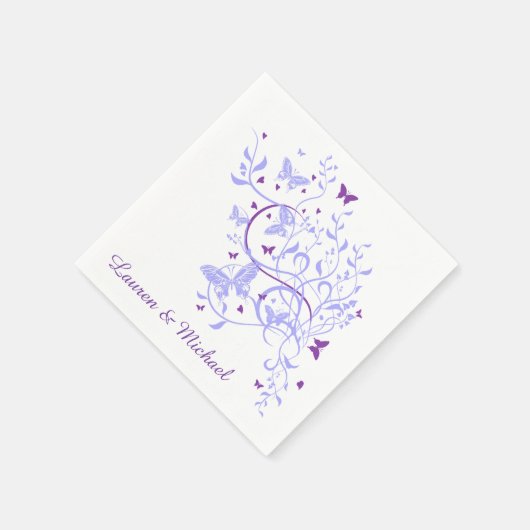 Serviette En Papier Bleu Mariage à perruque papillon pourpre (Coin)