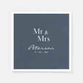 Serviette En Papier Bleu marine à main sur mesure M. et Mme Mariage (Devant)