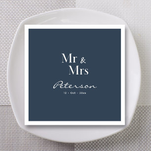 Serviette En Papier Bleu marine à main sur mesure M. et Mme Mariage