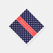 Serviette En Papier Bleu Marine Blanc Points de Polka Corail Monogramm (Coin)