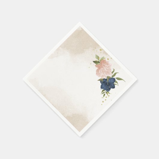 Serviette En Papier bleu marine fleurs vert feuille mariage (Coin)