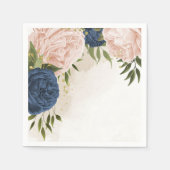 Serviette En Papier bleu marine fleurs vert feuille mariage (Devant)