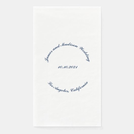 Serviette En Papier bleu marine personnalisé blanc courbe Nom mariage  (Devant)