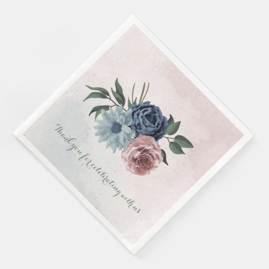 Serviette En Papier bleu marine rose roux bleu vert fleuri mariage (Coin)