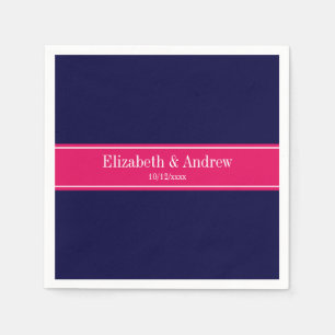 Serviette En Papier Bleu marine solide, monogramme de nom de ruban de