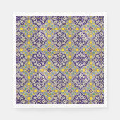 Serviette En Papier Bleu Méditerranée Motif Fleurs Jaunes (Devant)