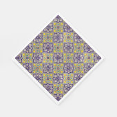 Serviette En Papier Bleu Méditerranée Motif Fleurs Jaunes (Coin)