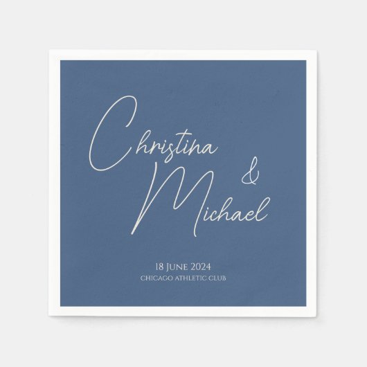 Serviette En Papier Bleu métallique ・ Script manuscrit (Devant)