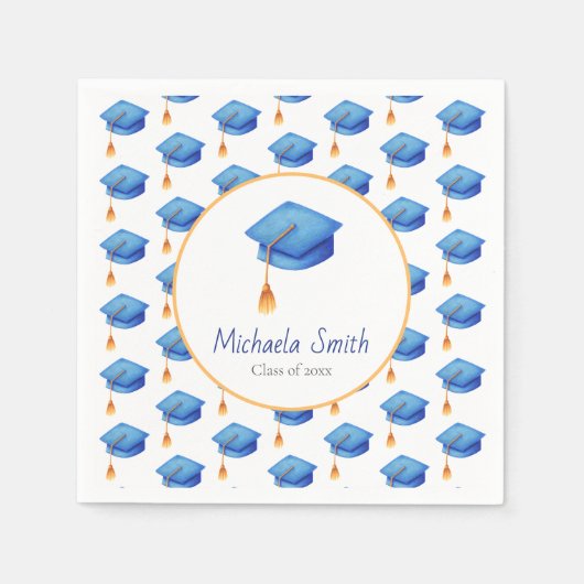 Serviette En Papier Bleu mignon Cap Graduation personnalisée (Devant)