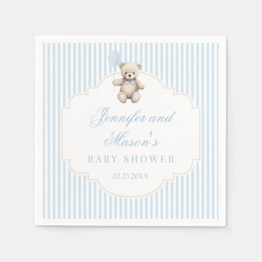 Serviette En Papier Bleu mignon ours en peluche bébé douche garçon Pap (Devant)