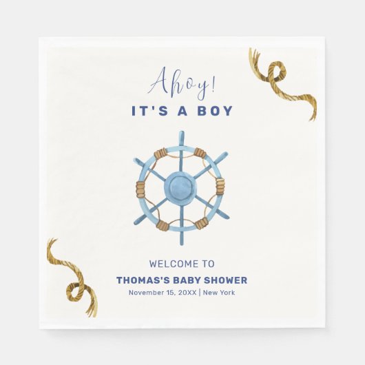 Serviette En Papier Bleu moderne Ahoy Nautical Boy Baby shower (Devant)