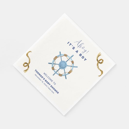 Serviette En Papier Bleu moderne Ahoy Nautical Boy Baby shower (Coin)