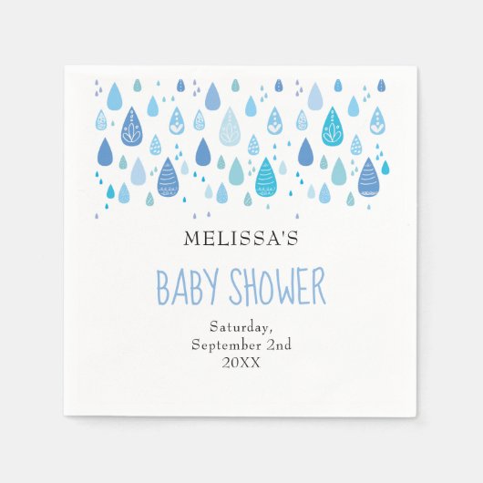 Serviette En Papier Bleu moderne Raindrops Baby Boy Douche Sprinkel (Devant)