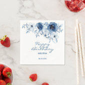 Serviette En Papier Bleu moderne Rose verdure fleurie Anniversaire (En situation)