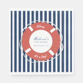 Serviette En Papier Bleu nautique Baby shower rayé garçon (Devant)