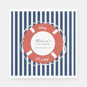 Serviette En Papier Bleu nautique Baby shower rayé garçon