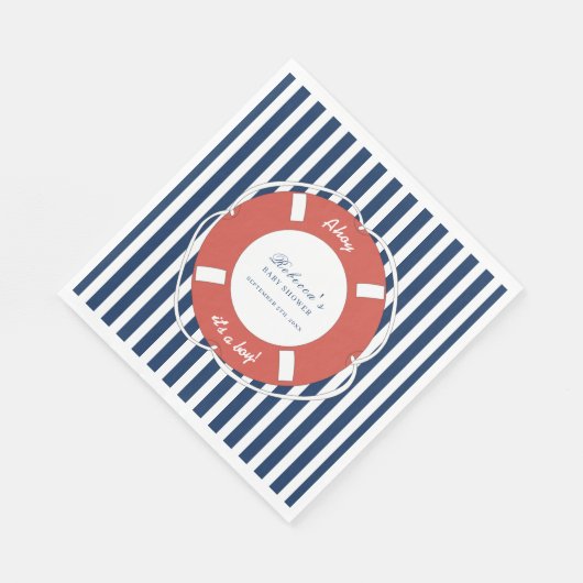 Serviette En Papier Bleu nautique Baby shower rayé garçon (Coin)