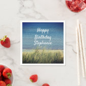 Serviette En Papier Bleu nautique Joyeux Anniversaire Plage Paysage mi (En situation)