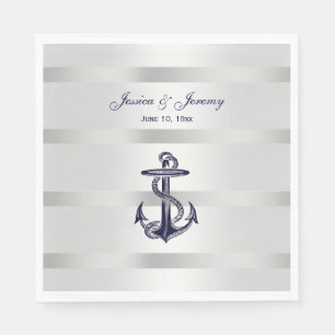 Serviette En Papier Bleu Nautique Marine Ancre Argent Poids BG Mariage