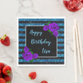 Serviette En Papier Bleu noir Parties scintillant rayures violet Roses (En situation)