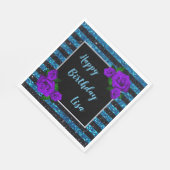 Serviette En Papier Bleu noir Parties scintillant rayures violet Roses (Coin)