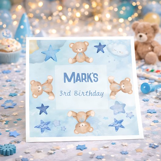 Serviette En Papier Bleu nounours mignon Anniversaire Napkin