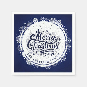 Serviette En Papier Bleu Nuit & Blanc Élégant Minimal Joyeux Noël