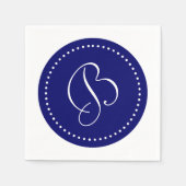 Serviette En Papier Bleu Nuit Foncé et Monogramme à Points Blancs (Devant)