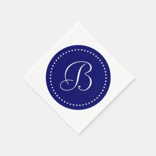 Serviette En Papier Bleu Nuit Foncé et Monogramme à Points Blancs