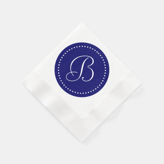 Serviette En Papier Bleu Nuit Foncé/Monogramme à points blancs (Coin)
