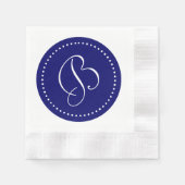Serviette En Papier Bleu Nuit Foncé/Monogramme à points blancs (Devant)