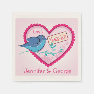 Serviette En Papier Bleu Oiseau rose Merci Floral Coeur serviettes