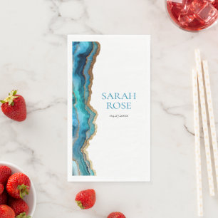 Serviette En Papier Bleu Or Agate Bar ou Bat Mitzvah