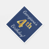 Serviette En Papier Bleu, Or Faux 4e Anniversaire + Nom Personnalisé (Coin)