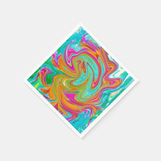 Serviette En Papier Bleu, orange et rose chaud Super Abstrait Rétro (Coin)