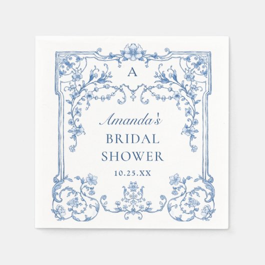Serviette En Papier Bleu Ornate Grace Victorien Floral Fête des mariée (Devant)